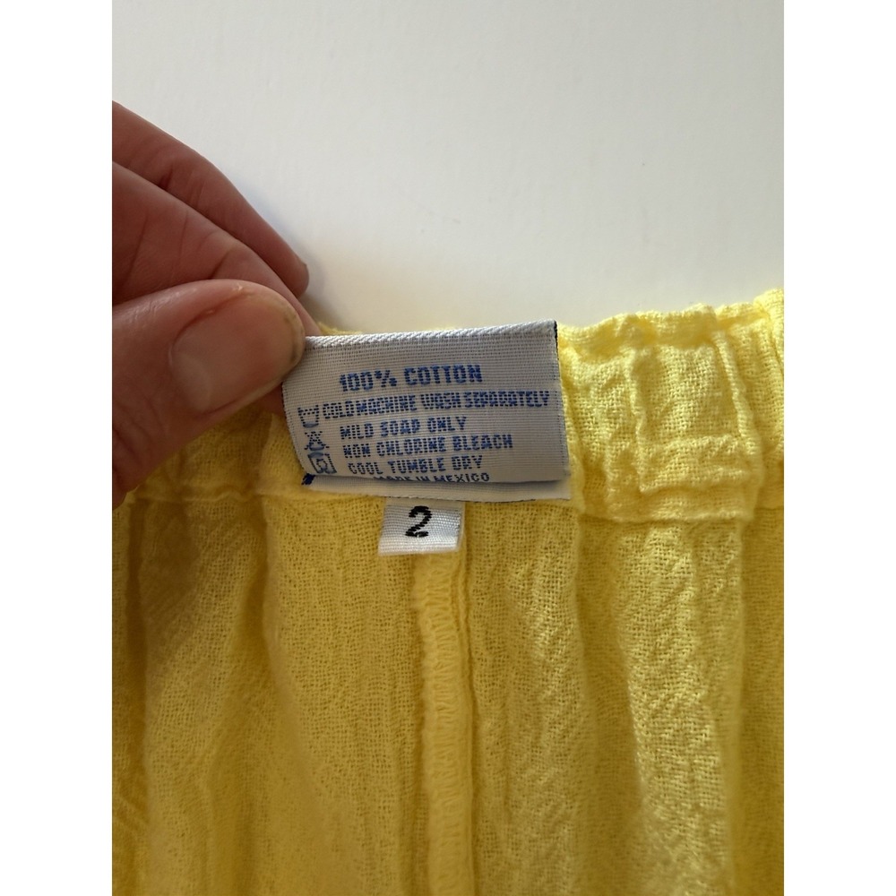 Oh My Gauze Wide Leg Pants Crop Pull On Elastic Sz 2/XL Beach Lagenlook Yellow - Picture 9 of 13